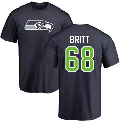 Justin Britt Navy Blue Name & Number Logo - #68 Football Seattle Seahawks T-Shirt