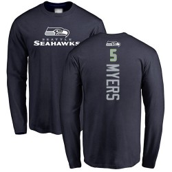Jason Myers Navy Blue Backer - #5 Football Seattle Seahawks Long Sleeve T-Shirt