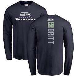 Justin Britt Navy Blue Backer - #68 Football Seattle Seahawks Long Sleeve T-Shirt