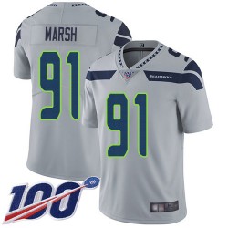 Limited Men's Cassius Marsh Grey Alternate Jersey - #91 Football Seattle Seahawks 100th Season Vapor Untouchable