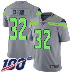 Limited Youth Chris Carson Silver Jersey - #32 Football Seattle Seahawks 100th Season Inverted Legend