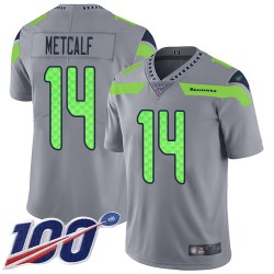 Limited Youth D.K. Metcalf Silver Jersey - #14 Football Seattle Seahawks 100th Season Inverted Legend