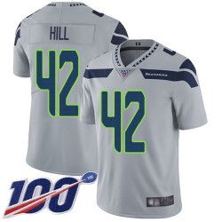 Limited Youth Delano Hill Grey Alternate Jersey - #42 Football Seattle Seahawks 100th Season Vapor Untouchable