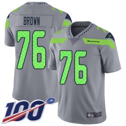 Limited Youth Duane Brown Silver Jersey - #76 Football Seattle Seahawks 100th Season Inverted Legend