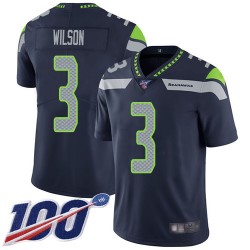 Limited Youth Russell Wilson Navy Blue Home Jersey - #3 Football Seattle Seahawks 100th Season Vapor Untouchable