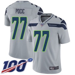 Limited Men's Ethan Pocic Grey Alternate Jersey - #77 Football Seattle Seahawks 100th Season Vapor Untouchable